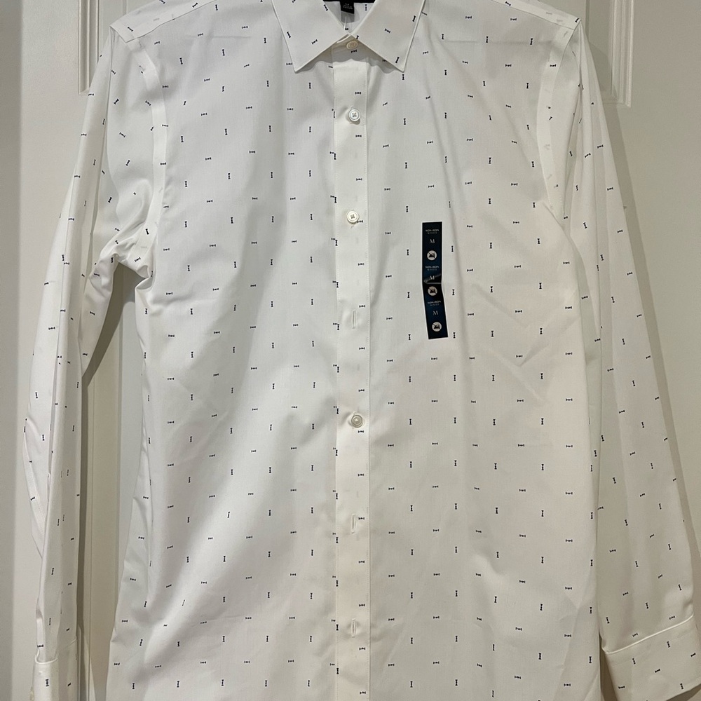 Men's White Printed Long-Sleeve Dress Shirt